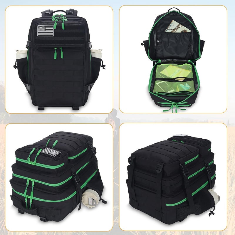 Lovelinks21 25L Tactical Military Backpack Small Travel Rucksack for Men and Women Assault Pack Bug Out Bag Molle Daypack Gym Backpack with Bottle Holder (Black Neon Green) - Image 3